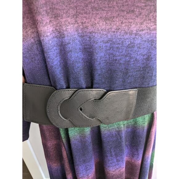 Style & Co Sweater Dress Large Ombre Cowlneck Long Sleeve Knee Purple Blue Belt - Picture 9 of 11